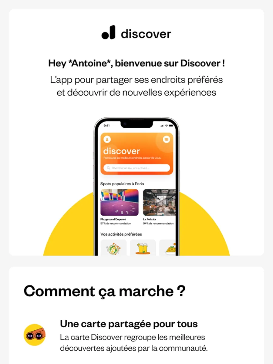 Email de bienvenue Discover : comment ça marche