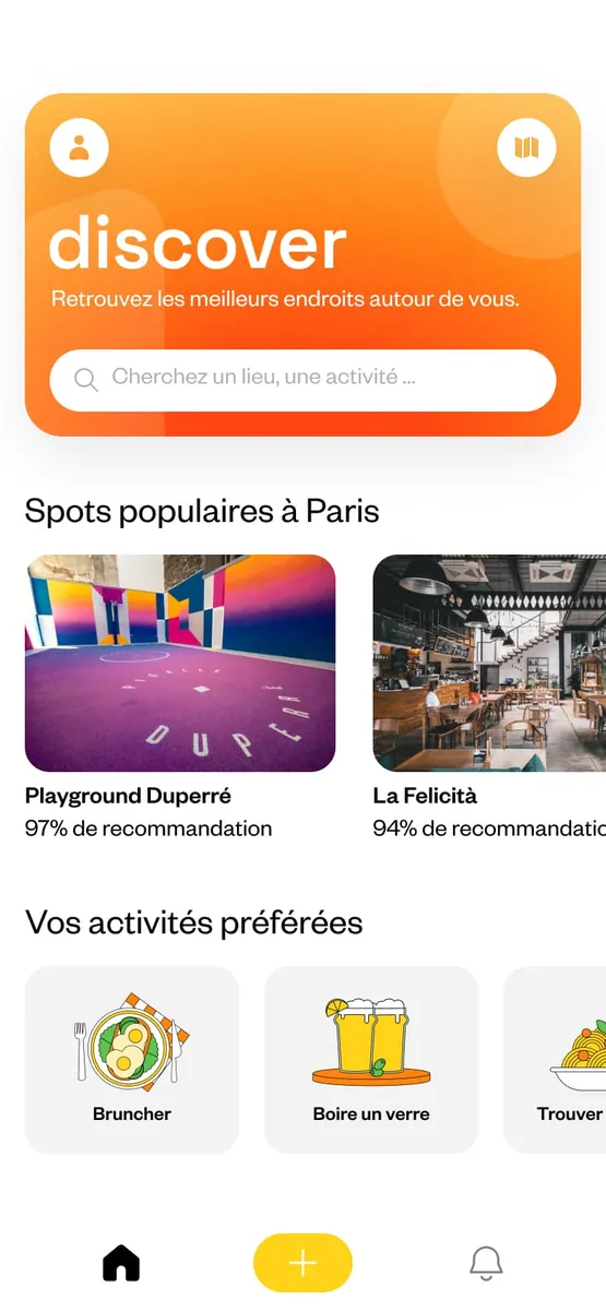Accueil : spots populaires et activités préférées