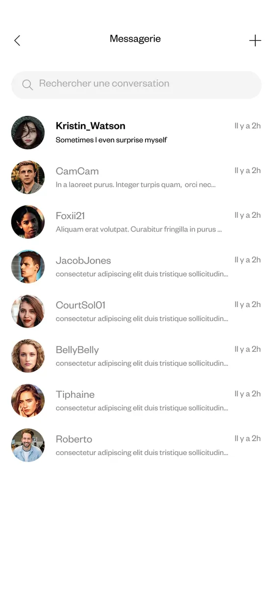 Messagerie : la liste des conversations