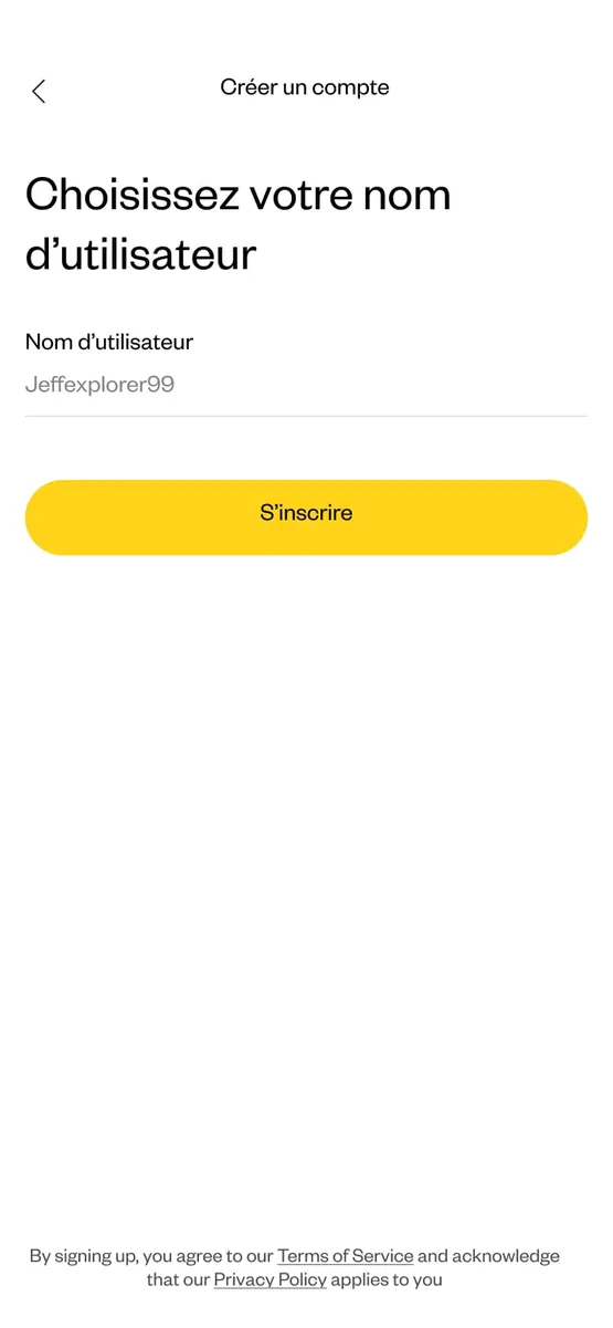 Créer un compte : choix du nom d’utilisateur