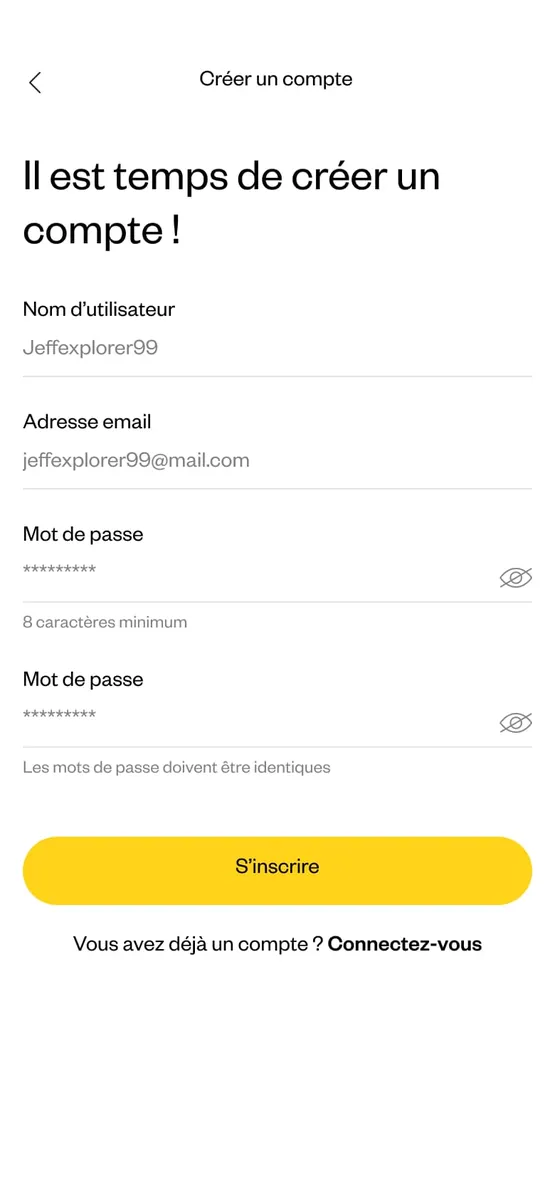 Créer un compte : email et mot de passe