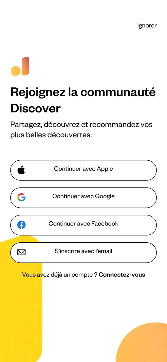 Rejoindre la communauté : Apple, Google, Facebook ou email