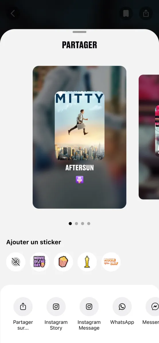 Partage avec options de stickers