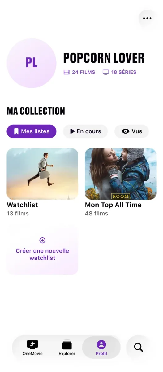 Profil : mes listes