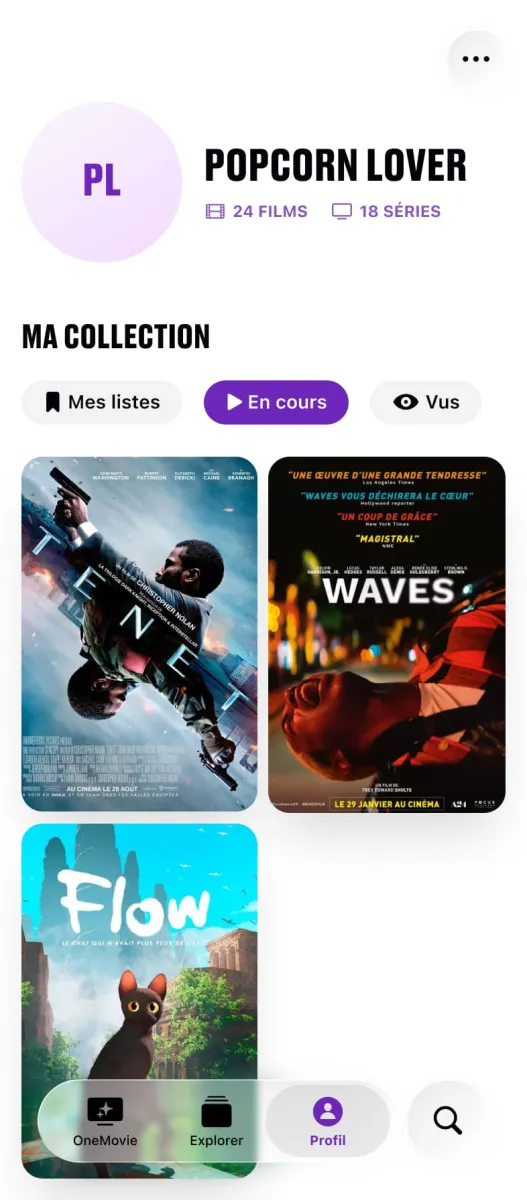 Profil : films en cours