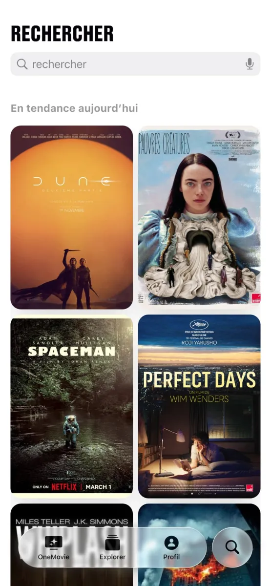 Recherche avec affiches tendance